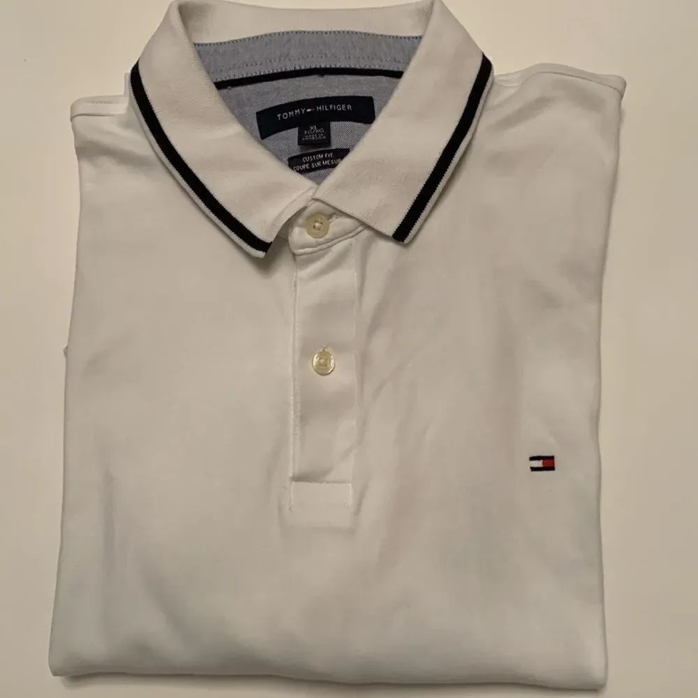 Tommy Hilfiger White Polo Shirt Classic Cotton Design Logo Size XL